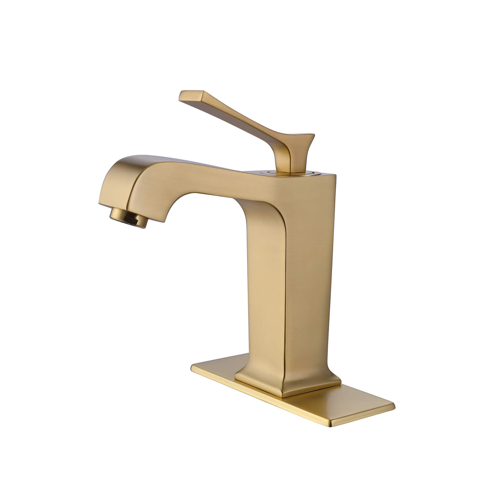 Single Handle 1-hole Basin Faucet with Curved Spout and Rectangular Deck Plate