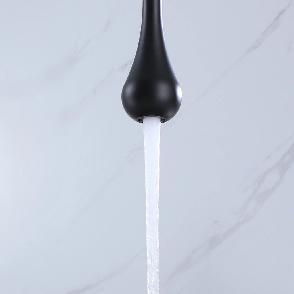 Ceiling-Mounted Basin Faucet with Floating Teardrop Spout and Deck Control Valve