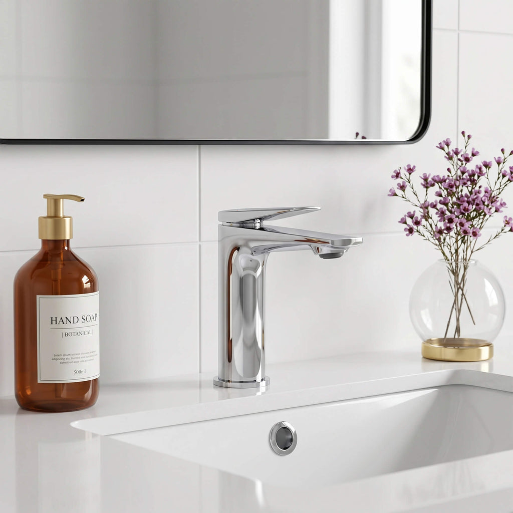 Modern Streamlined Flat-Spout Solid Brass Basin Faucet