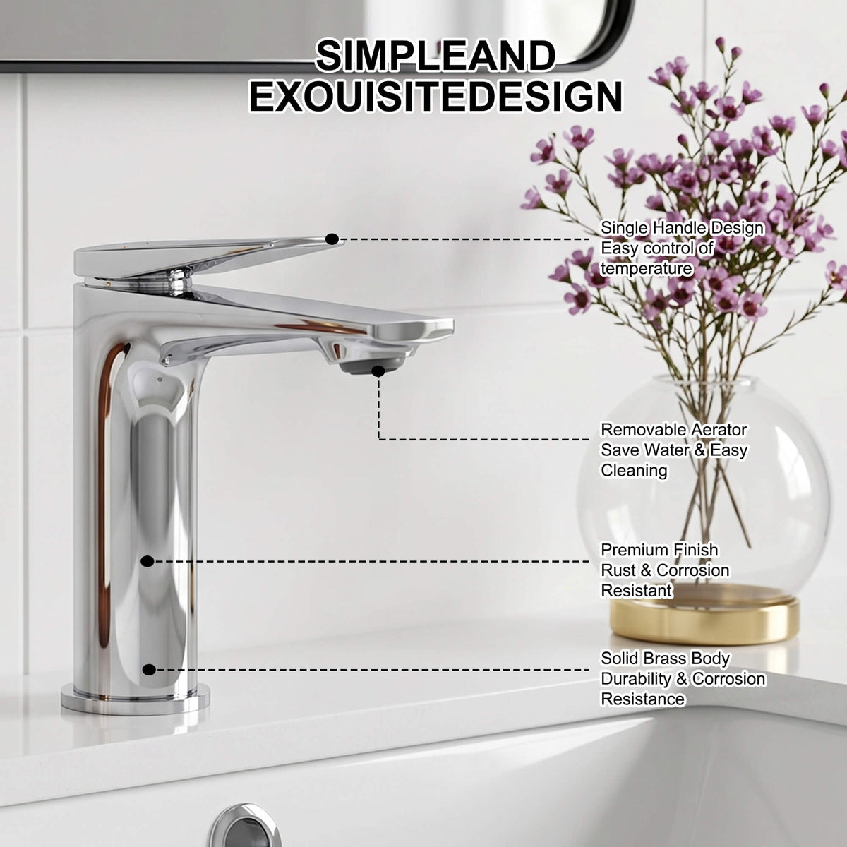 Modern Streamlined Flat-Spout Solid Brass Basin Faucet
