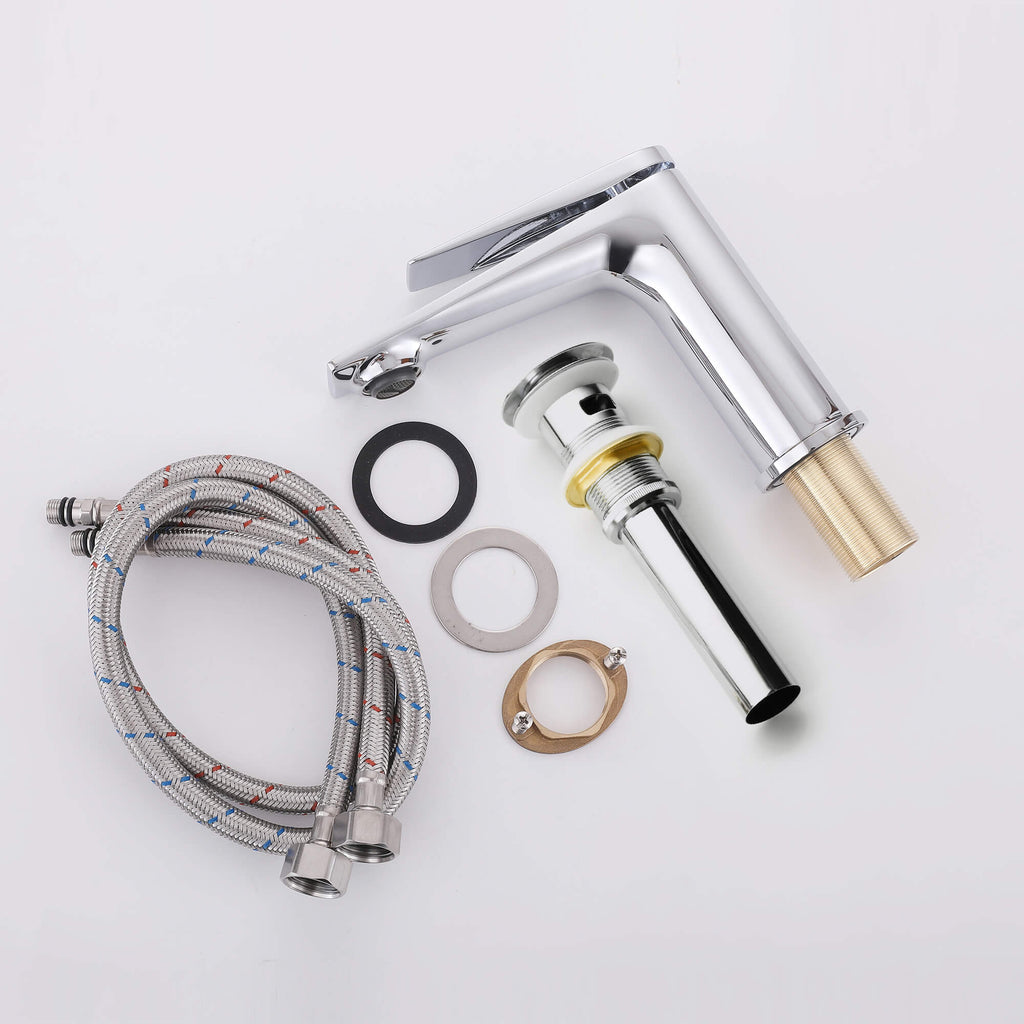 Modern Streamlined Flat-Spout Solid Brass Basin Faucet