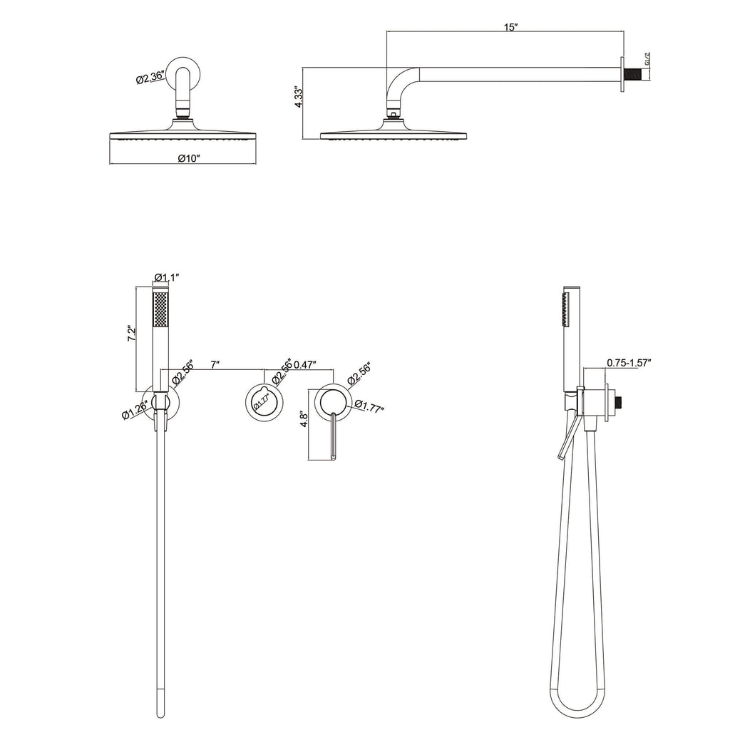 2-Functions Dual-Head Shower System with Thin Circular Rainfall Head