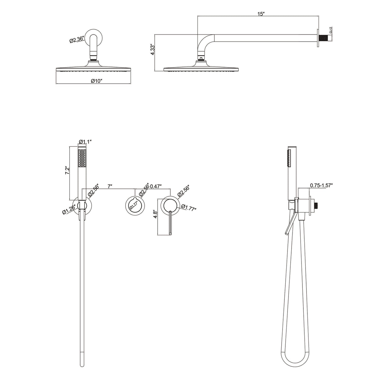 2-Functions Dual-Head Shower System with Thin Circular Rainfall Head
