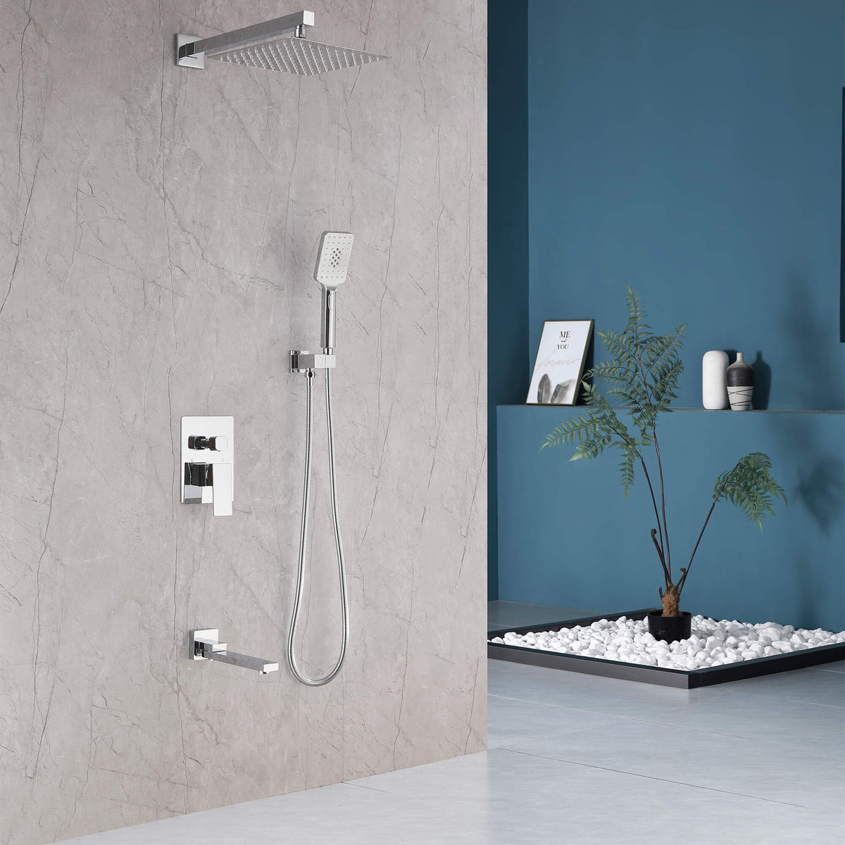 Concealed Tub Shower System with Fold-Away Tub Spout & 3-Function Hand Shower