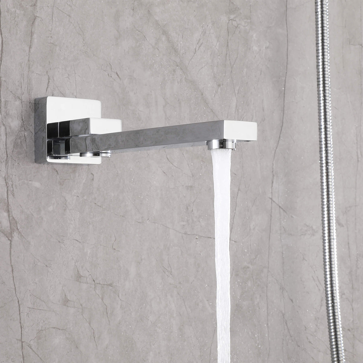 Concealed Tub Shower System with Fold-Away Tub Spout & 3-Function Hand Shower