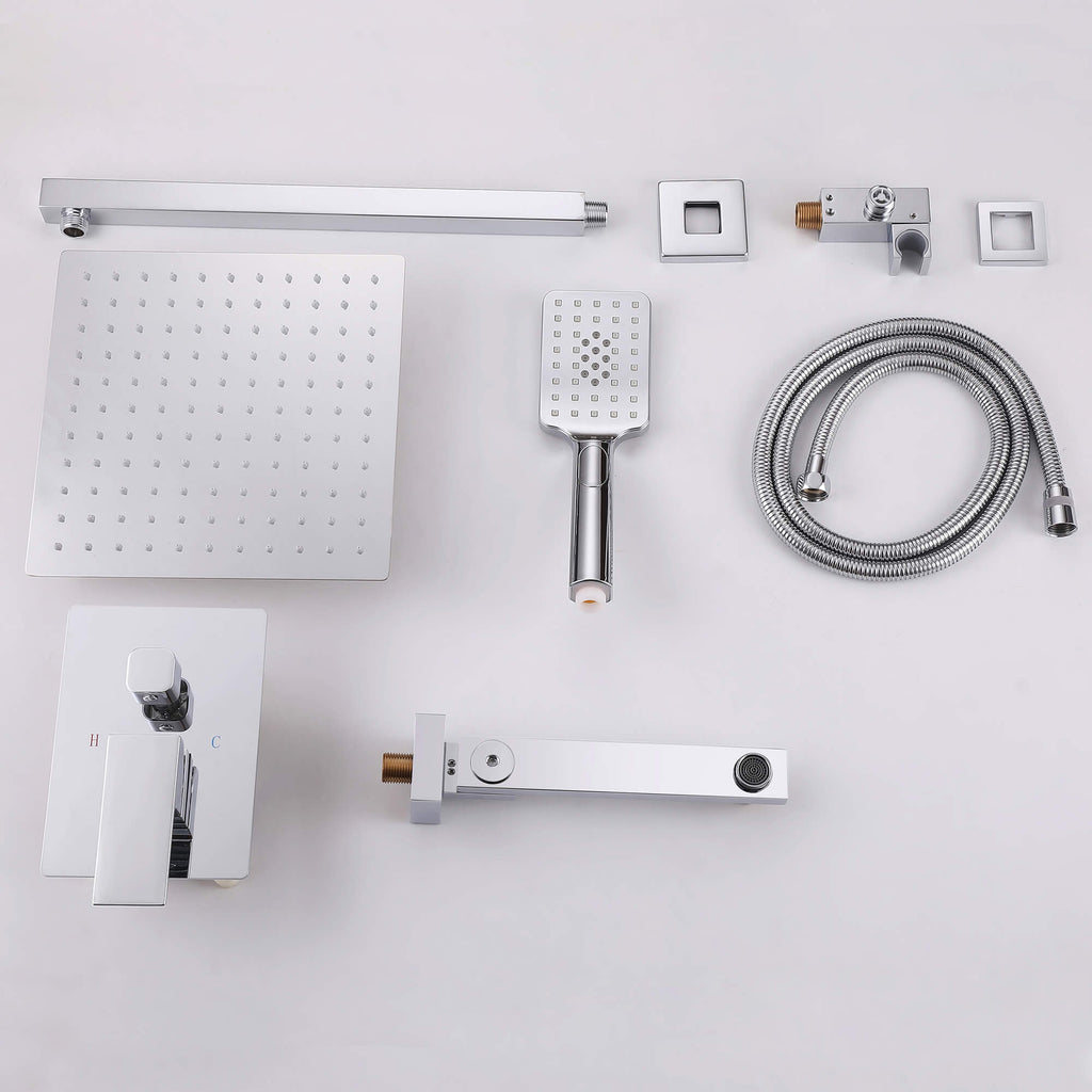 Concealed Tub Shower System with Fold-Away Tub Spout & 3-Function Hand Shower