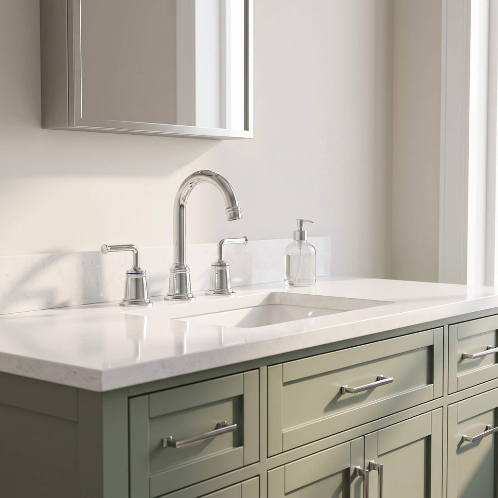 360° Swivel Gooseneck Widespread Bathroom Sink Faucet with Drain
