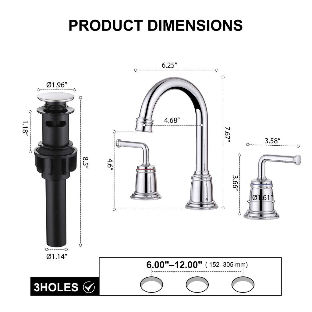 360° Swivel Gooseneck 5-10'' Widespread Bathroom Sink Faucet with Drain