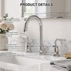 360° Swivel Gooseneck Widespread Bathroom Sink Faucet with Drain