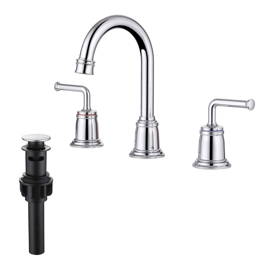 360° Swivel Gooseneck Widespread Bathroom Sink Faucet with Drain