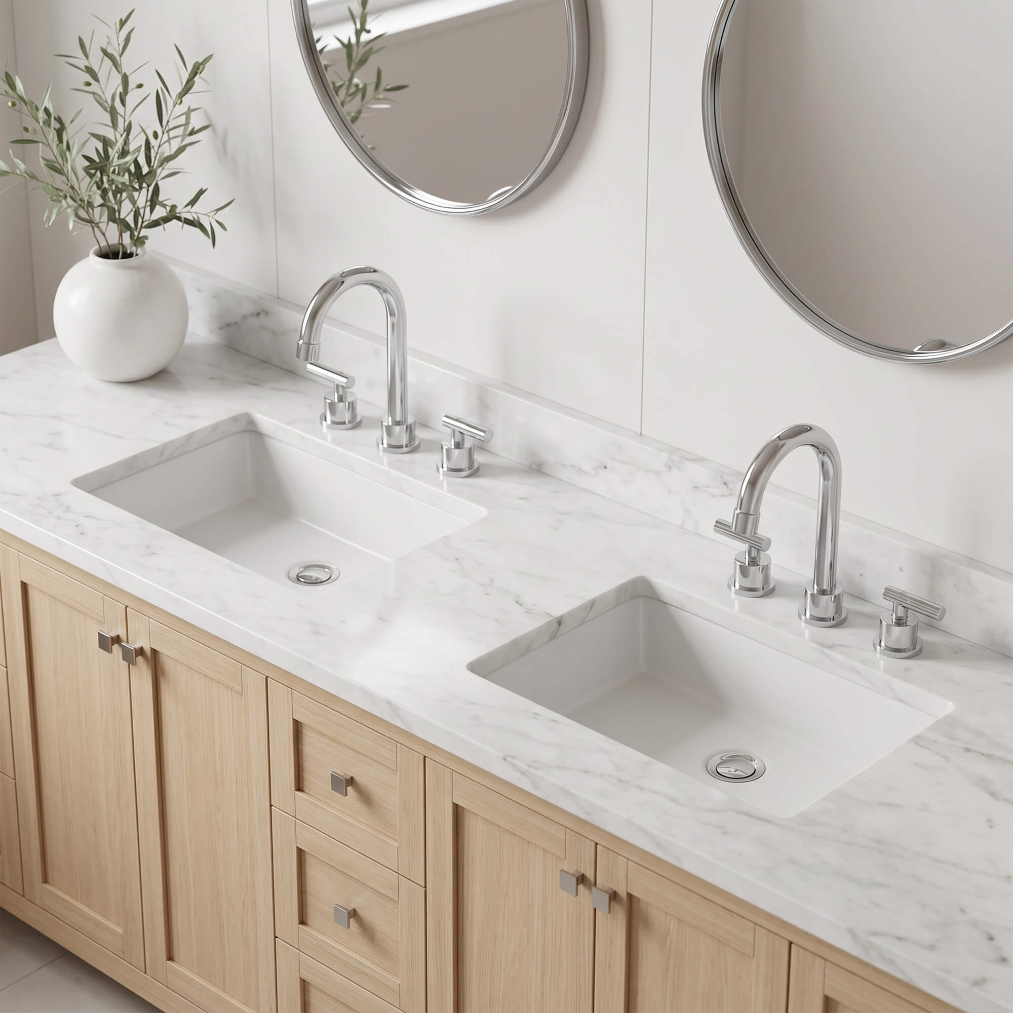 360° Swivel Gooseneck 3-Hole Widespread Bathroom Sink Faucet with Drain