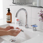 360° Swivel Gooseneck 3-Hole Widespread Bathroom Sink Faucet with Drain