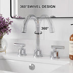 360° Swivel Gooseneck 3-Hole Widespread Bathroom Sink Faucet with Drain