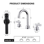 360° Swivel Gooseneck 3-Hole Widespread Bathroom Sink Faucet with Drain