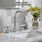 360° Swivel Gooseneck 3-Hole Widespread Bathroom Sink Faucet with Drain