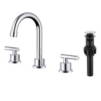 360° Swivel Gooseneck 3-Hole Widespread Bathroom Sink Faucet with Drain