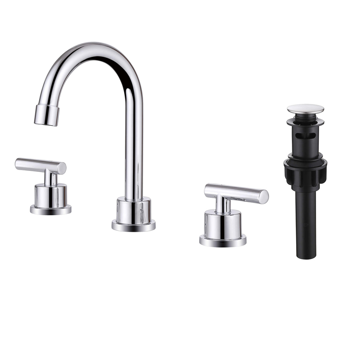 360° Swivel Gooseneck 3-Hole Widespread Bathroom Sink Faucet with Drain