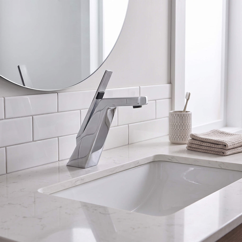 Brass Modern Single-Hole Bathroom Sink Faucet with 5° Angled Spout