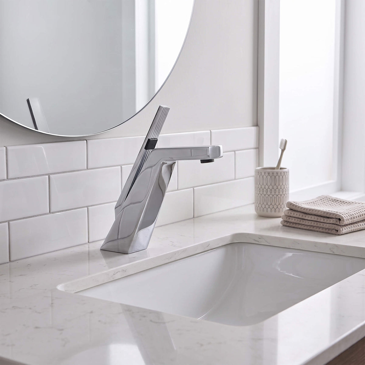 Brass Modern Single-Hole Bathroom Sink Faucet with 5° Angled Spout