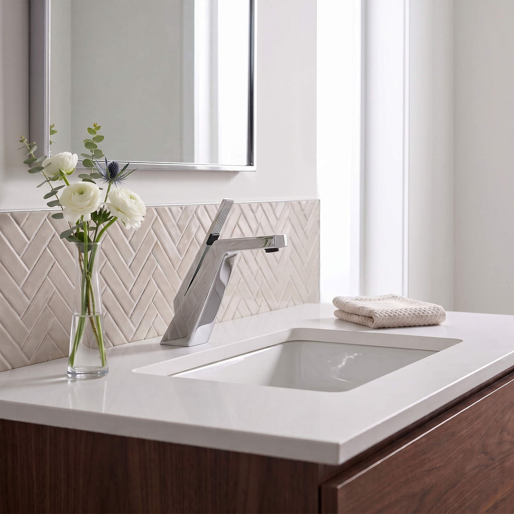 Brass Modern Single-Hole Bathroom Sink Faucet with 5° Angled Spout