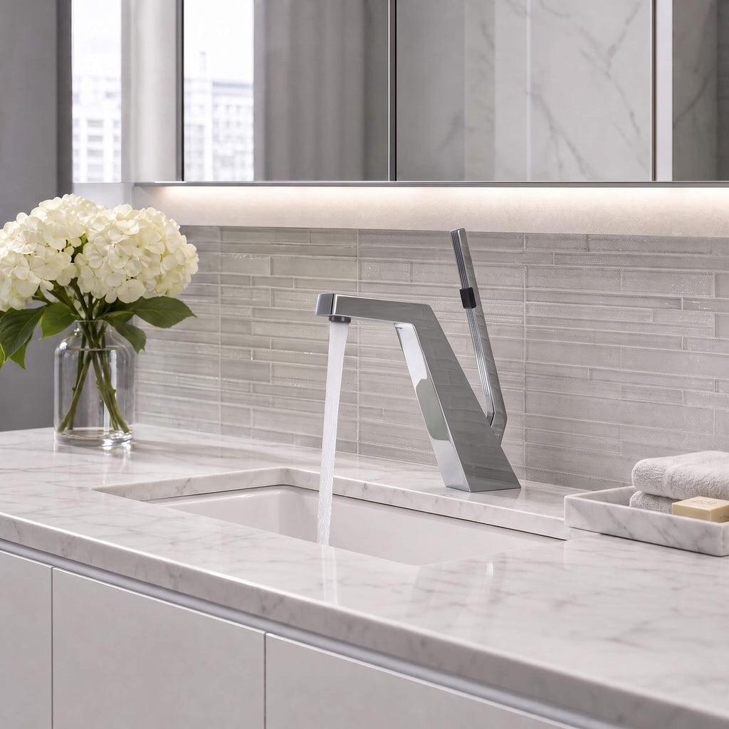 Brass Modern Single-Hole Bathroom Sink Faucet with 5° Angled Spout