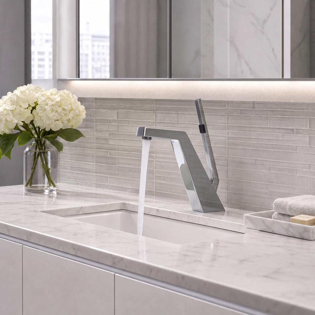 Brass Modern Single-Hole Bathroom Sink Faucet with 5° Angled Spout
