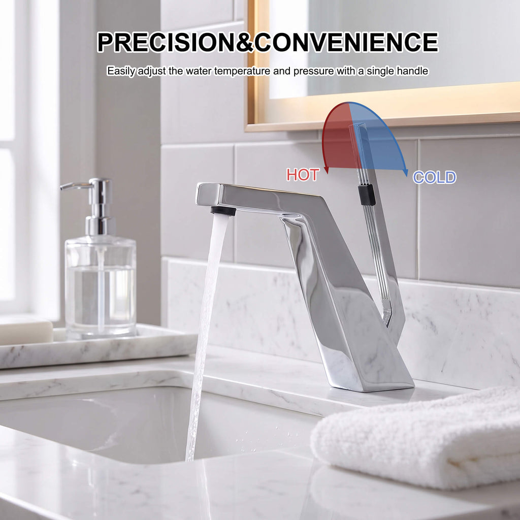 Brass Modern Single-Hole Bathroom Sink Faucet with 5° Angled Spout