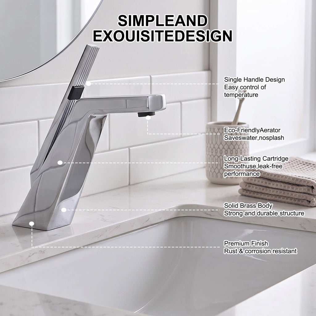Brass Modern Single-Hole Bathroom Sink Faucet with 5° Angled Spout