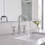Brass Raised-Arch Widespread Bathroom Faucet with Cross Handles