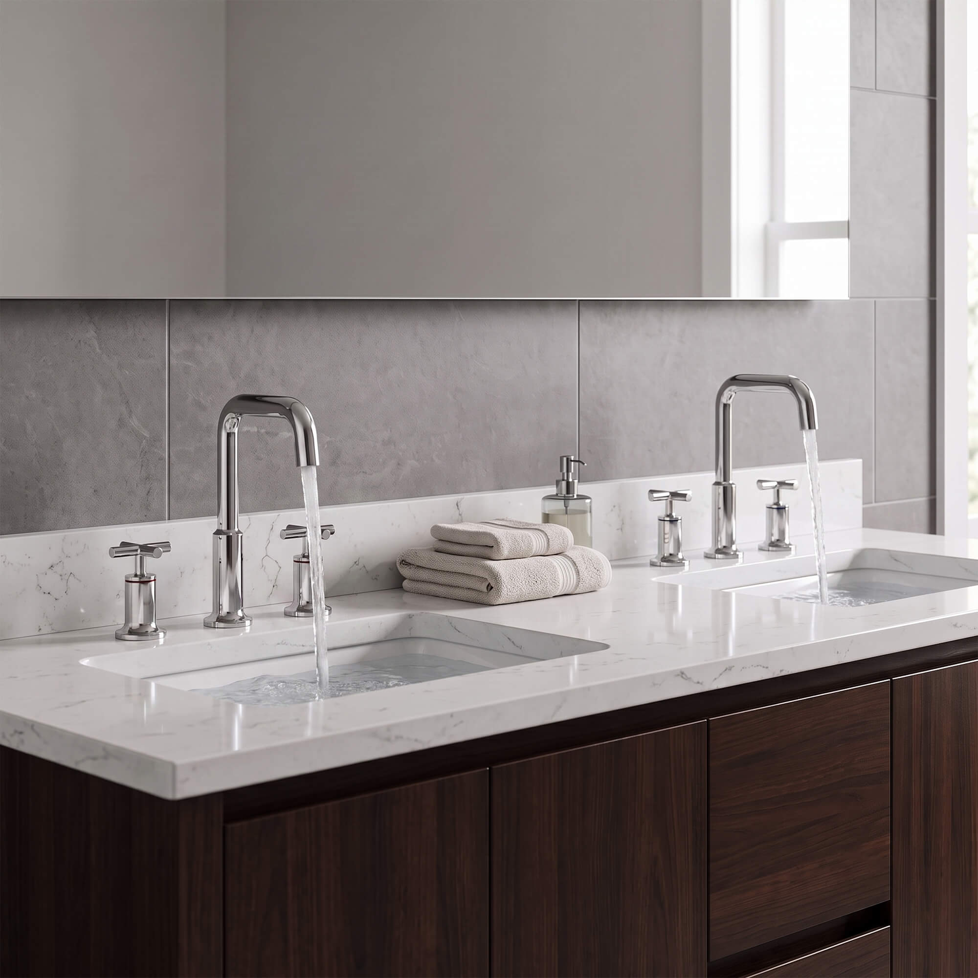 Brass Raised-Arch Widespread Bathroom Faucet with Cross Handles