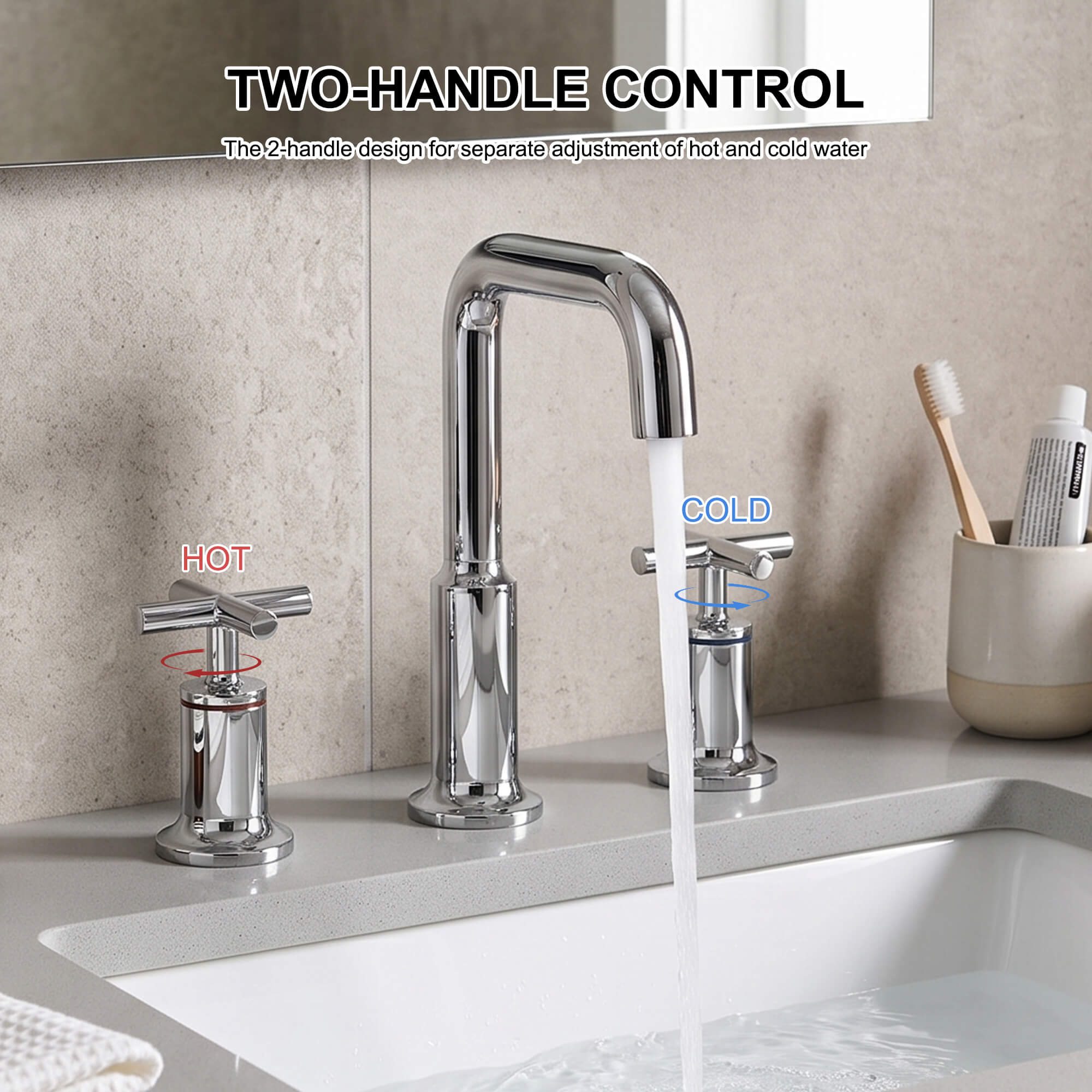 Brass Raised-Arch Widespread Bathroom Faucet with Cross Handles