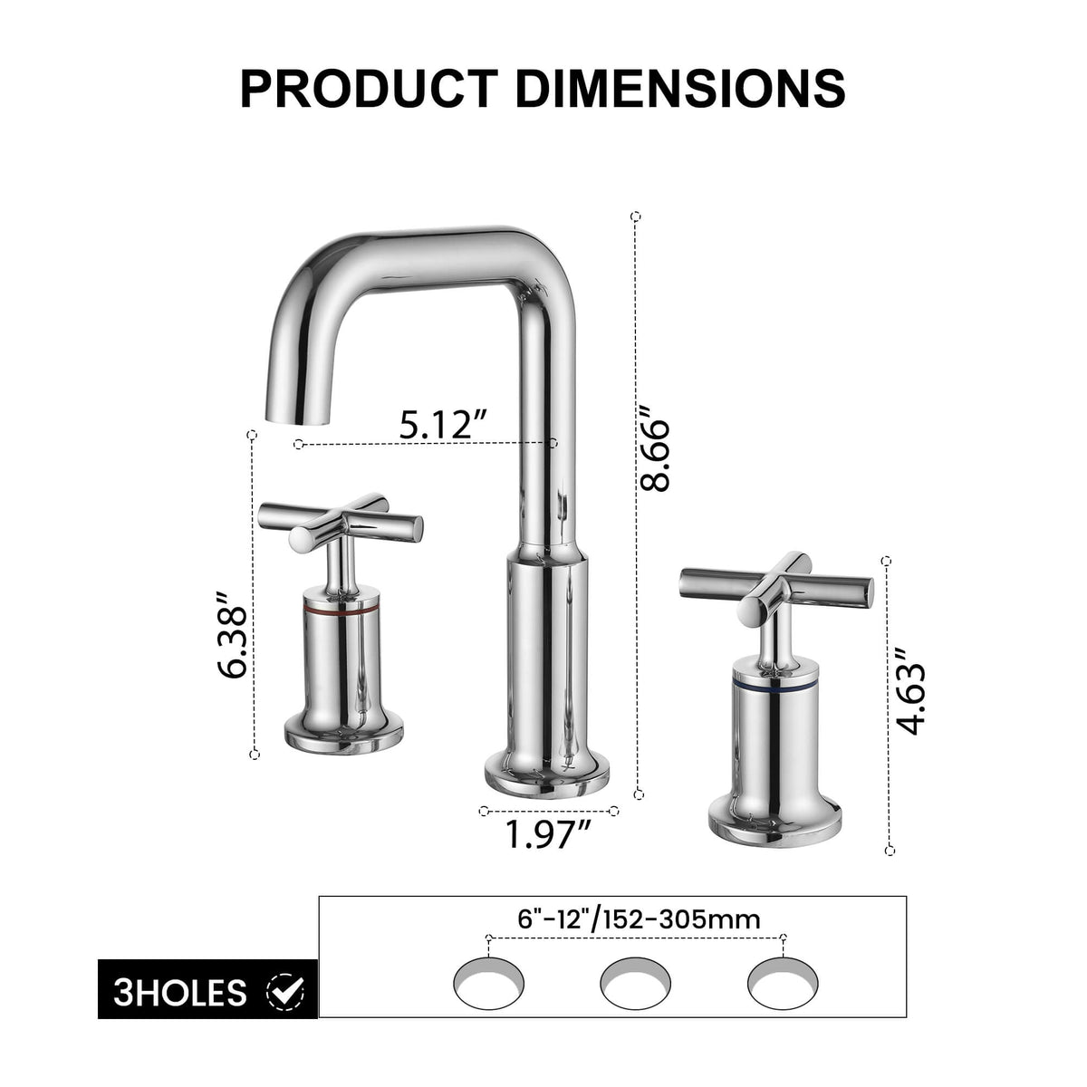 Brass Widespread Bathroom Faucet with Cross Handles