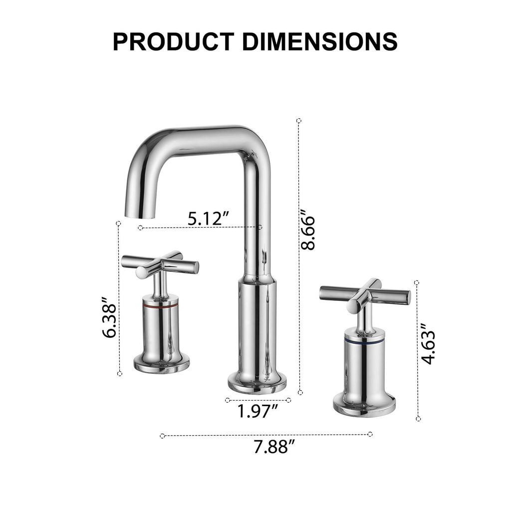 Brass Raised-Arch Widespread Bathroom Faucet with Cross Handles
