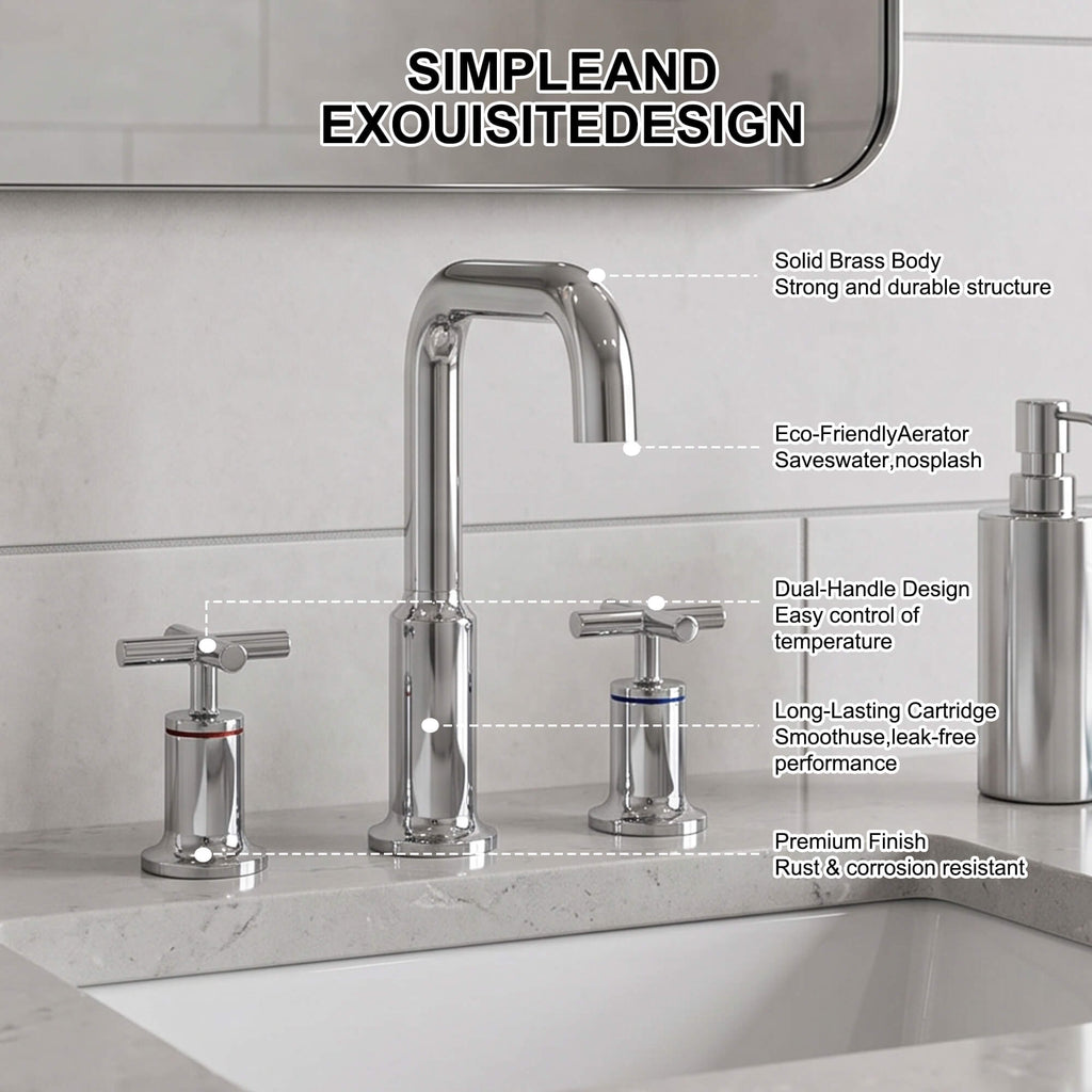 Brass Raised-Arch Widespread Bathroom Faucet with Cross Handles