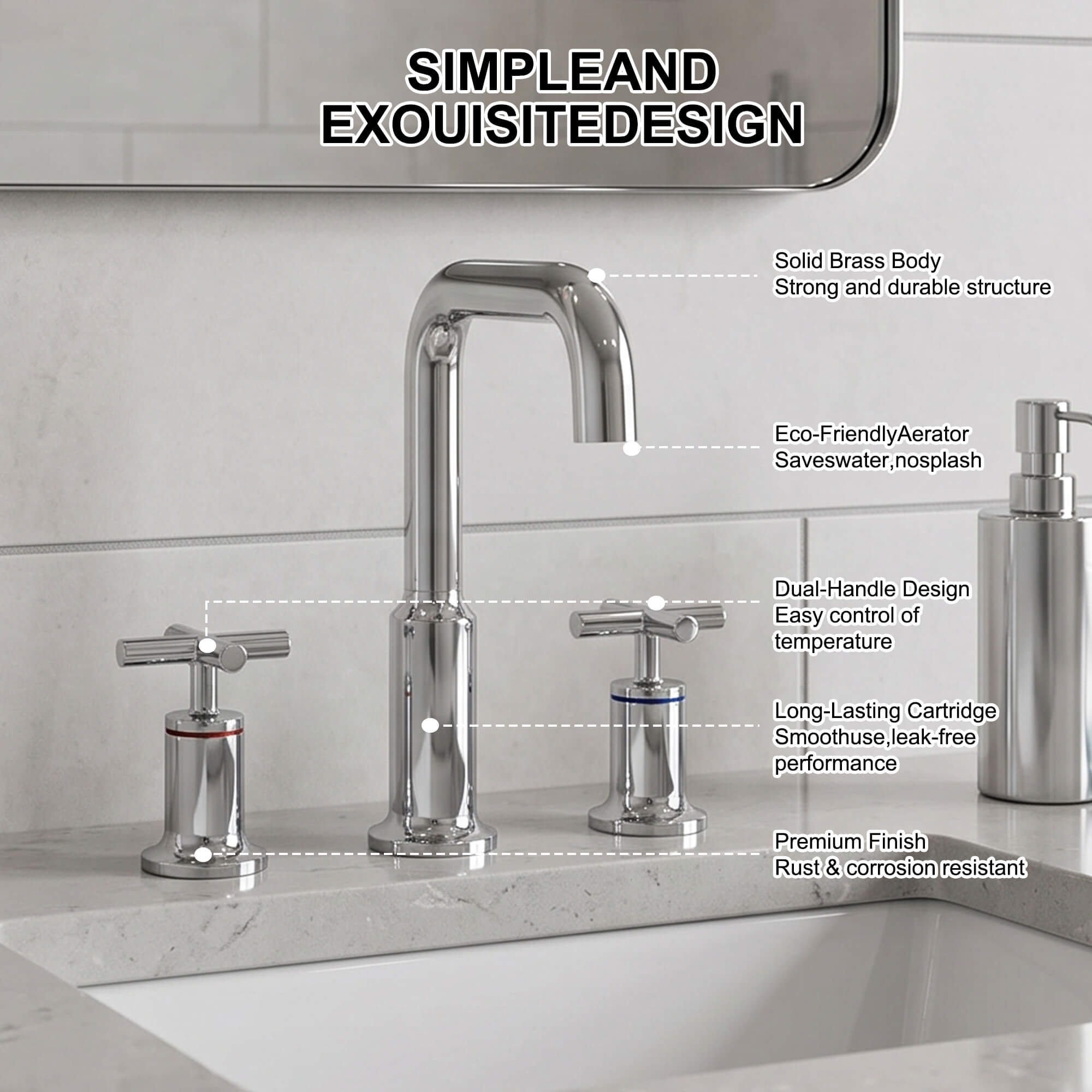 Brass Raised-Arch Widespread Bathroom Faucet with Cross Handles