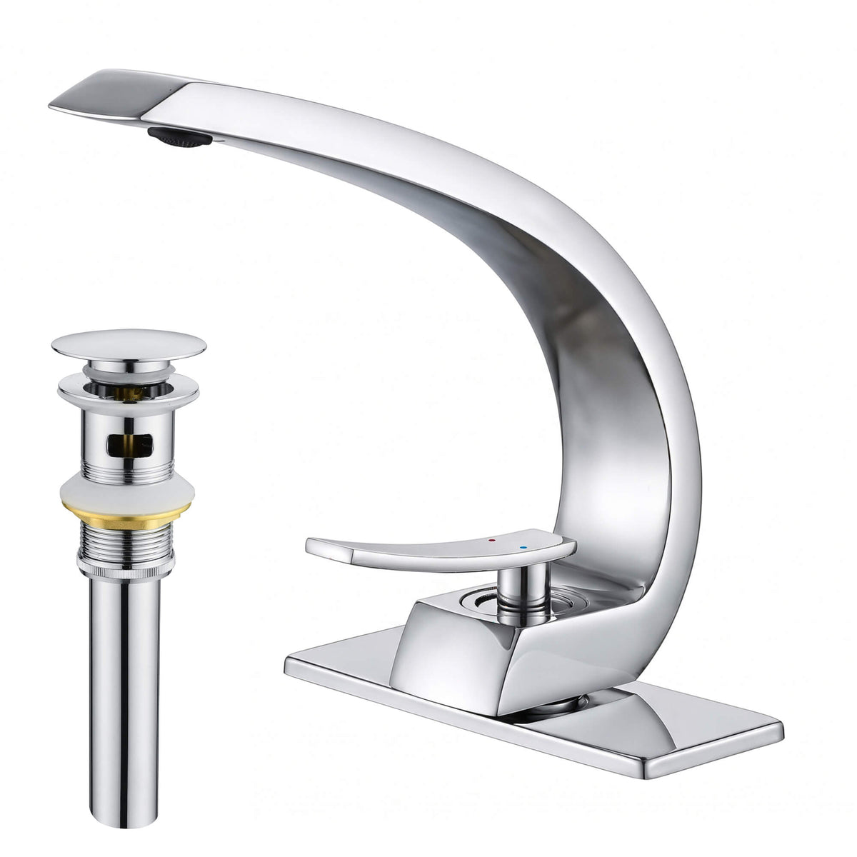 7.68" Brass Single Hole Single Lever Handle Bathroom Sink Faucet with Curved Spout