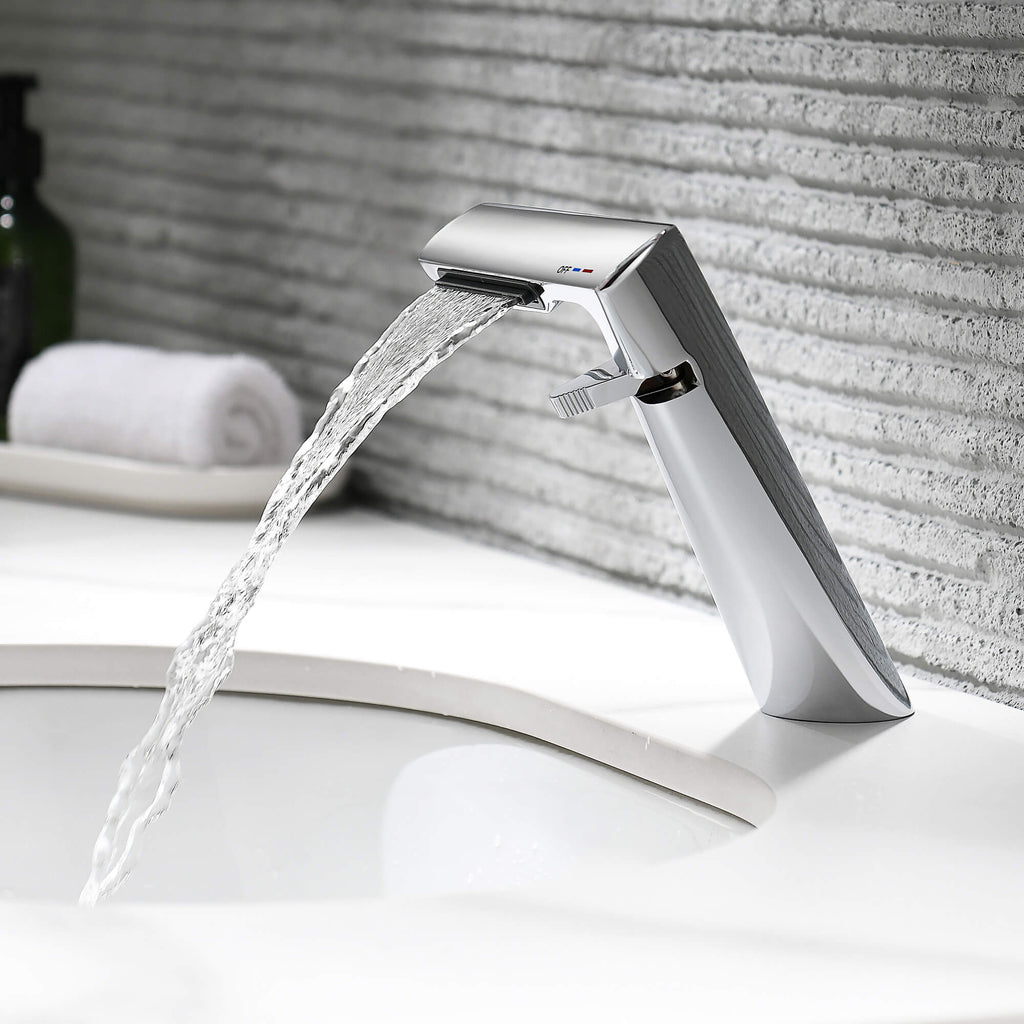 6.2" H Brass Single Hole Waterfall Bathroom Sink Faucet