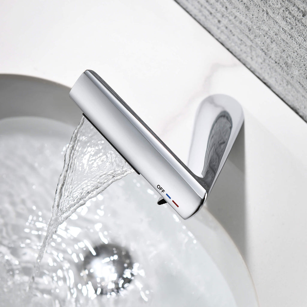 6.2" H Brass Single Hole Waterfall Bathroom Sink Faucet