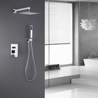 Minimalist Dual-Outlet Shower System with Ultra-Thin Square Rain Head and Linear Hand Shower