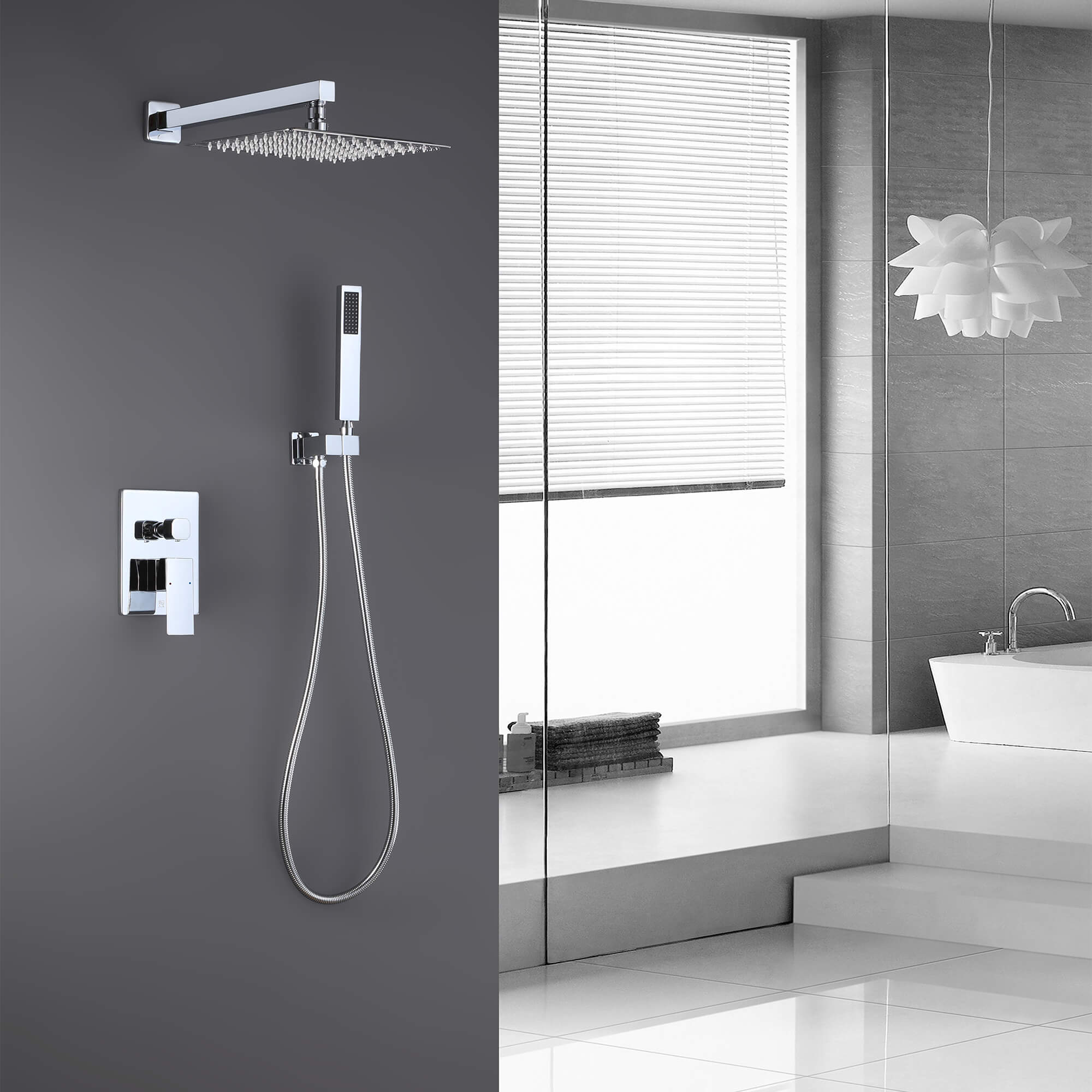 Minimalist Dual-Outlet Shower System with Ultra-Thin Square Rain Head and Linear Hand Shower