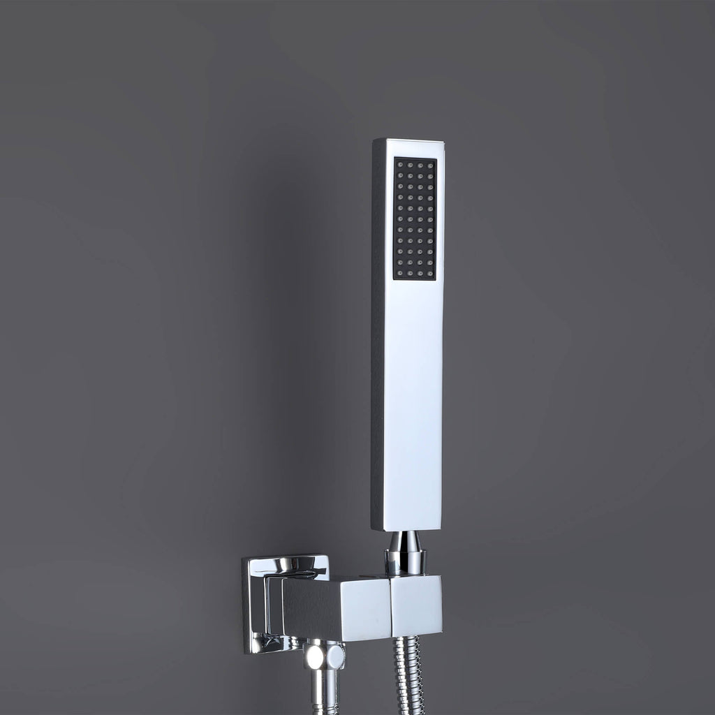 Minimalist Dual-Outlet Shower System with Ultra-Thin Square Rain Head and Linear Hand Shower