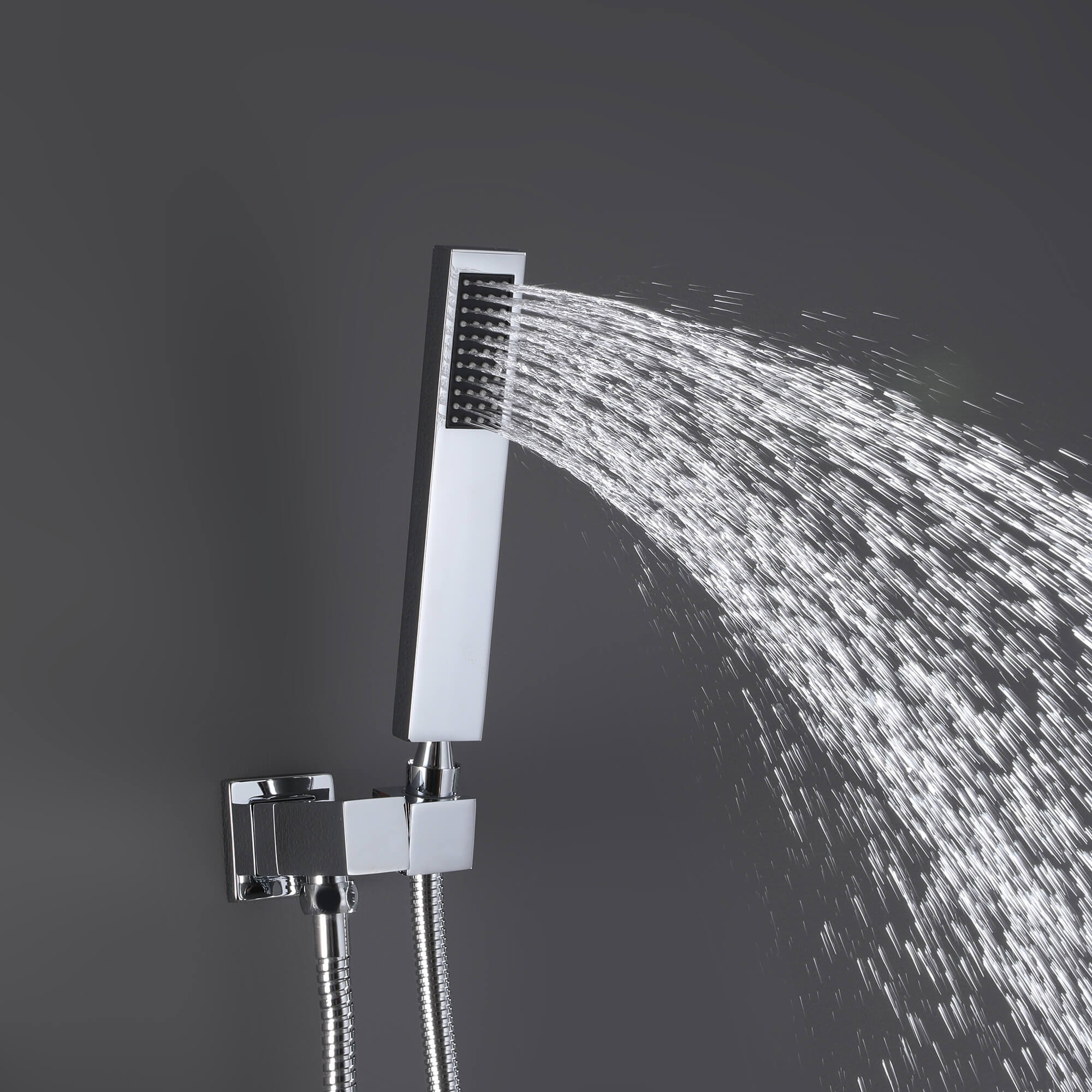 Minimalist Dual-Outlet Shower System with Ultra-Thin Square Rain Head and Linear Hand Shower