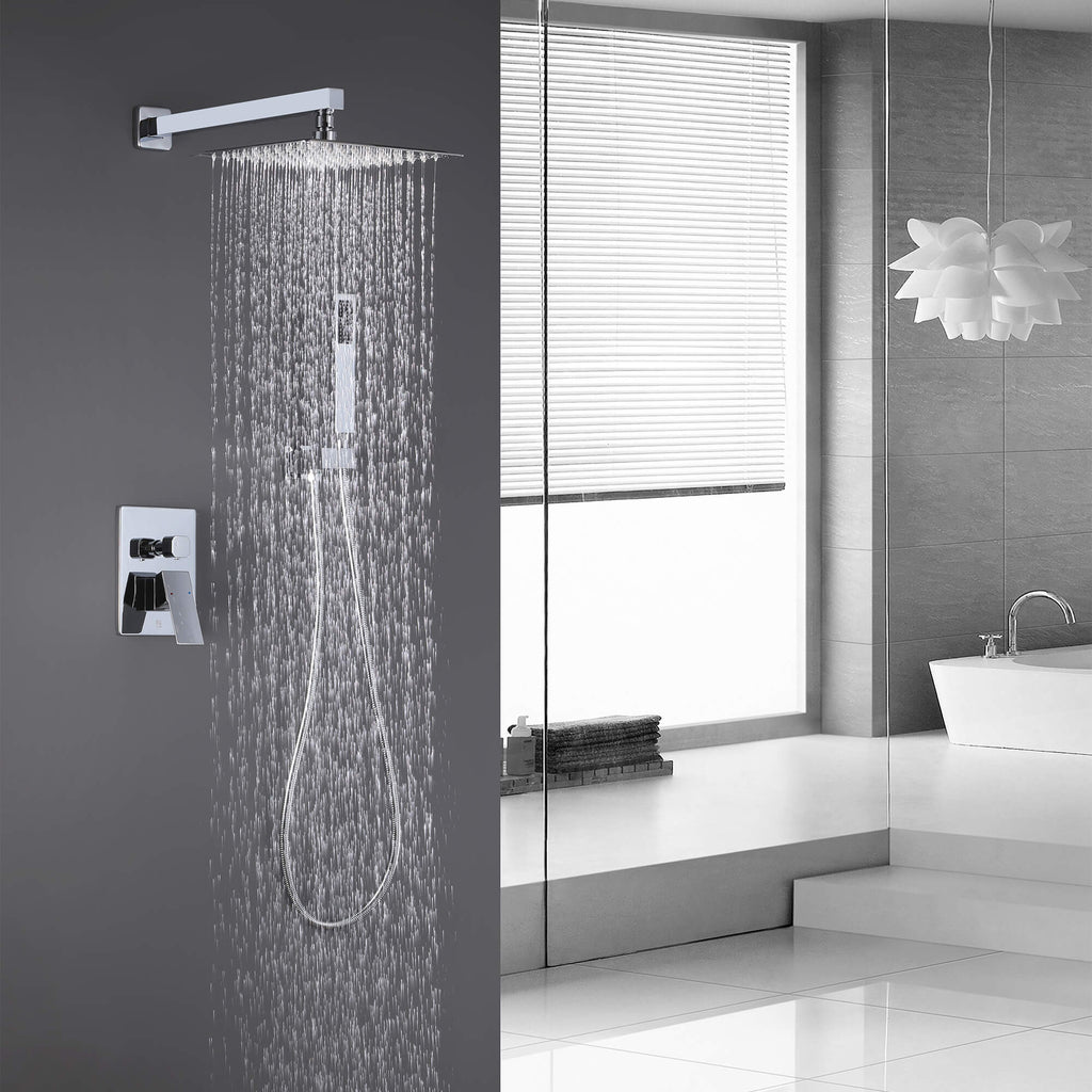 Minimalist Dual-Outlet Shower System with Ultra-Thin Square Rain Head and Linear Hand Shower