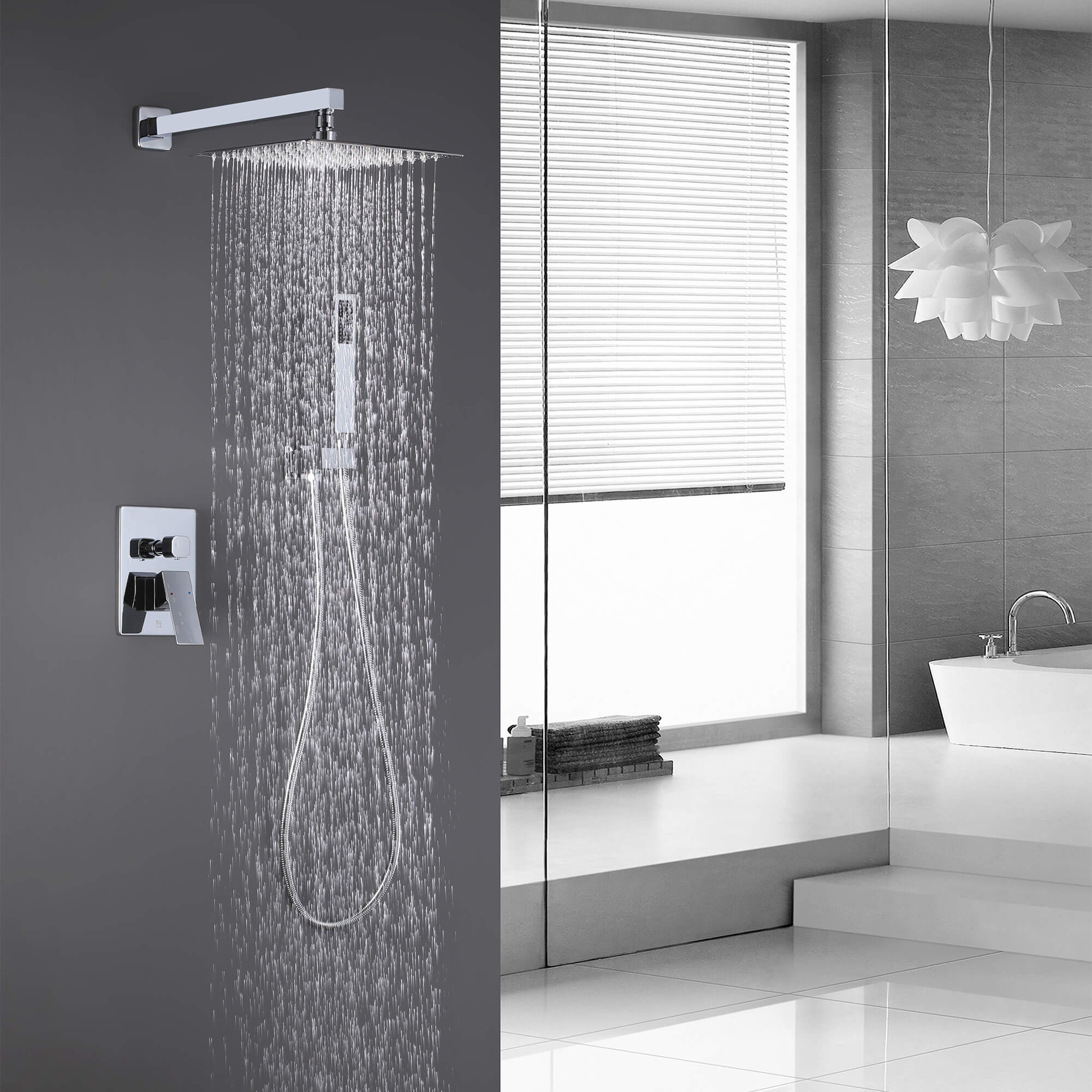 Minimalist Dual-Outlet Shower System with Ultra-Thin Square Rain Head and Linear Hand Shower