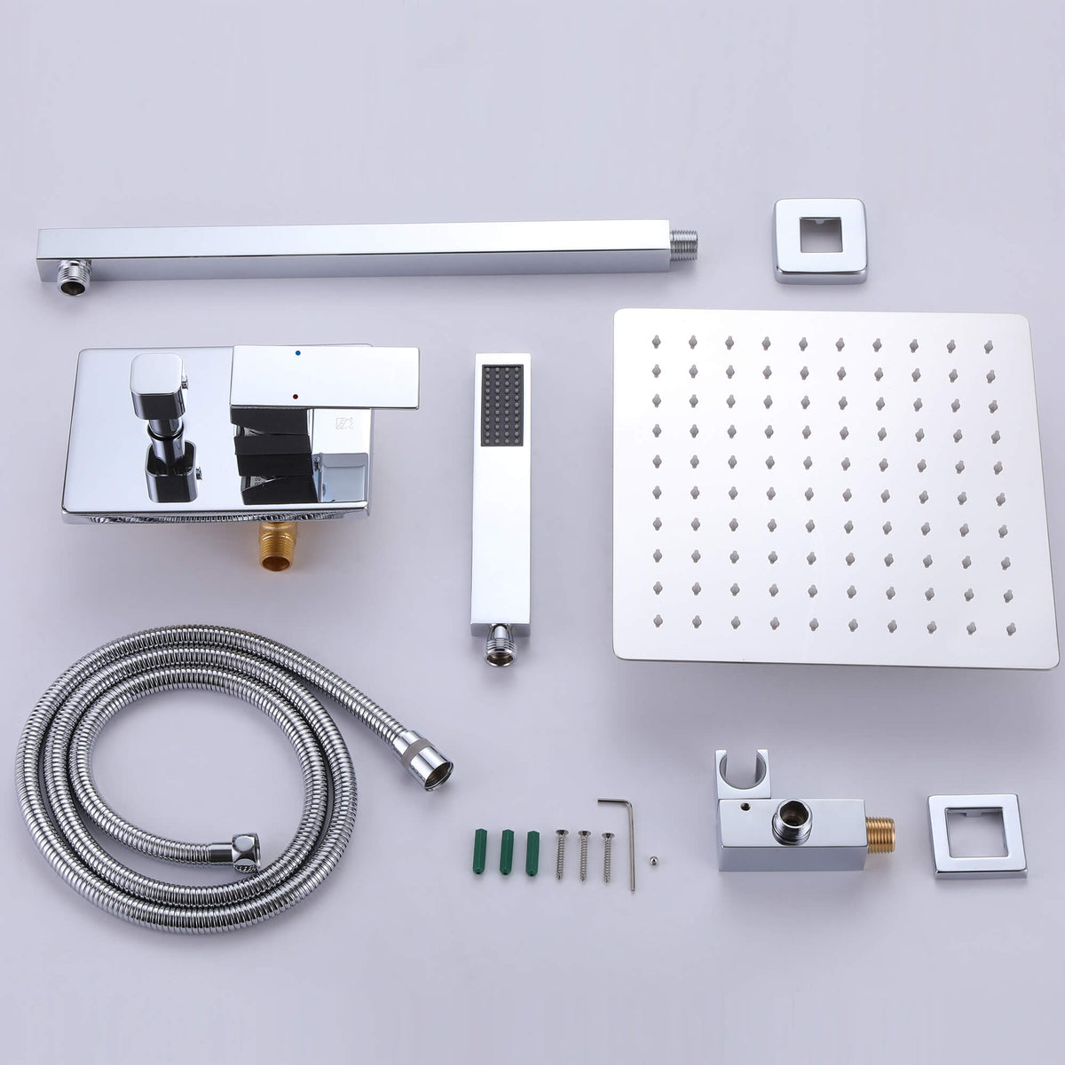 Minimalist Dual-Outlet Shower System with Ultra-Thin Square Rain Head and Linear Hand Shower