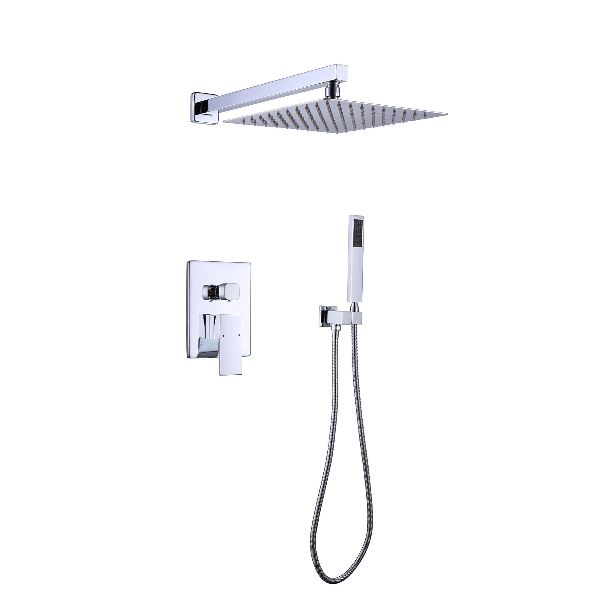 Minimalist Dual-Outlet Shower System with Ultra-Thin Square Rain Head and Linear Hand Shower