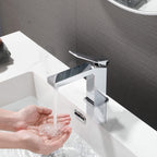 Minimalist Single-Handle Basin Faucet with Crisp Geometric Profiles