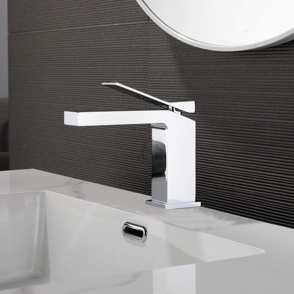 Minimalist Single-Handle Basin Faucet with Crisp Geometric Profiles
