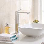 Minimalist Square Monolithic Single-Handle Tall Vessel Faucet
