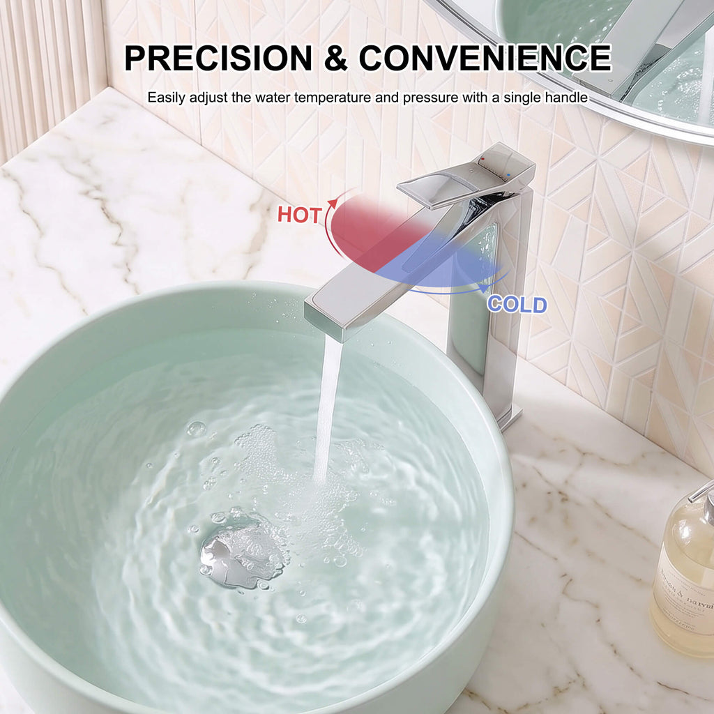 Minimalist Square Monolithic Single-Handle Tall Vessel Faucet